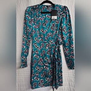 The Kooples Teal and Purple Floral Long Sleeve Dress